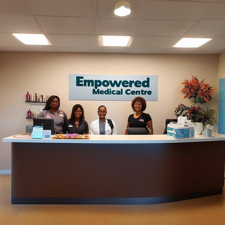 Empowered Canadian Medical Centre front desk with diversity of culture