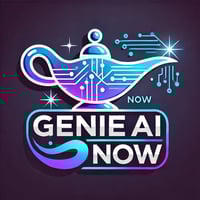 DALL·E 2024-10-02 14.48.21 - A modern and sleek logo for Genie AI Now. The design should feature a stylized genie lamp, with digital elements such as circuit patterns or data st-1